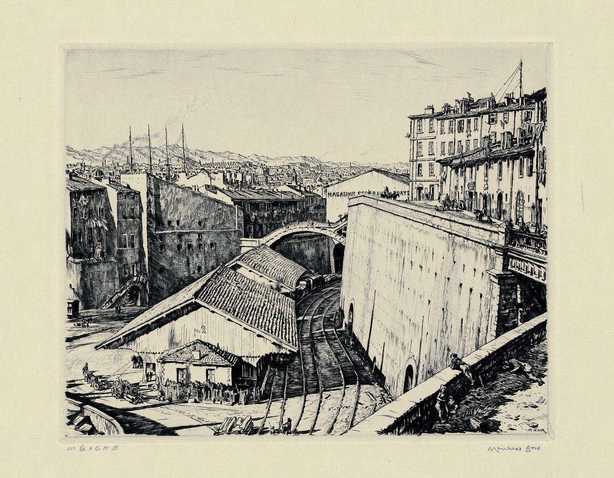 Järnvägshallar, Marseilles av David Muirhead Bone