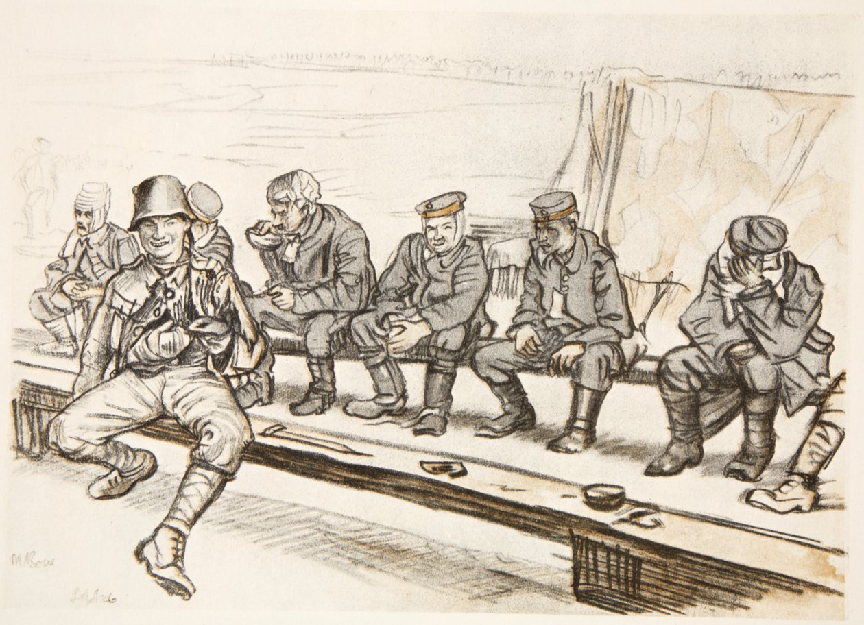 Den lycklige krigaren, illustration från "The Western Front", utgiven av Country Life Ltd av David Muirhead Bone