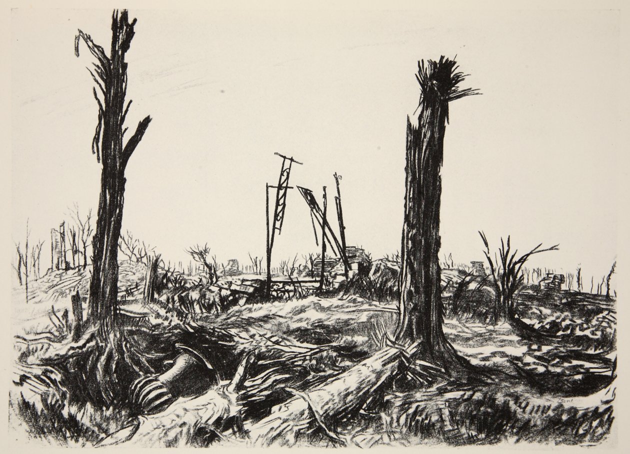 Orangeriet, Deniecourt Chateau, illustration från "The Western Front", utgiven av Country Life Ltd av David Muirhead Bone