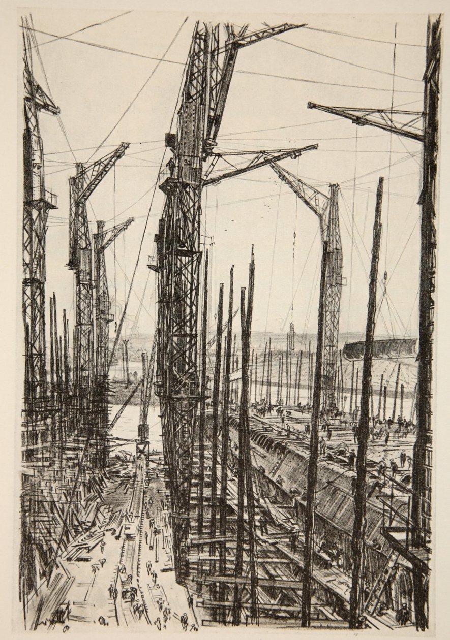 De sju tranorna, illustration från "The Western Front", utgiven av Country Life Ltd av David Muirhead Bone