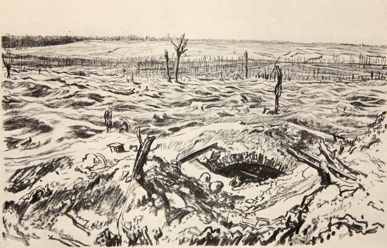 Thiepval, illustration från "The Western Front", utgiven av Country Life Ltd av David Muirhead Bone