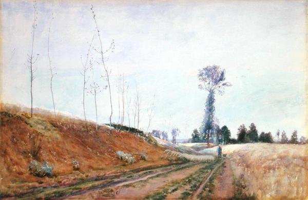 Vägkantsbetesmark i Picardie, ca 1887 (gouache på papper) av David Murray