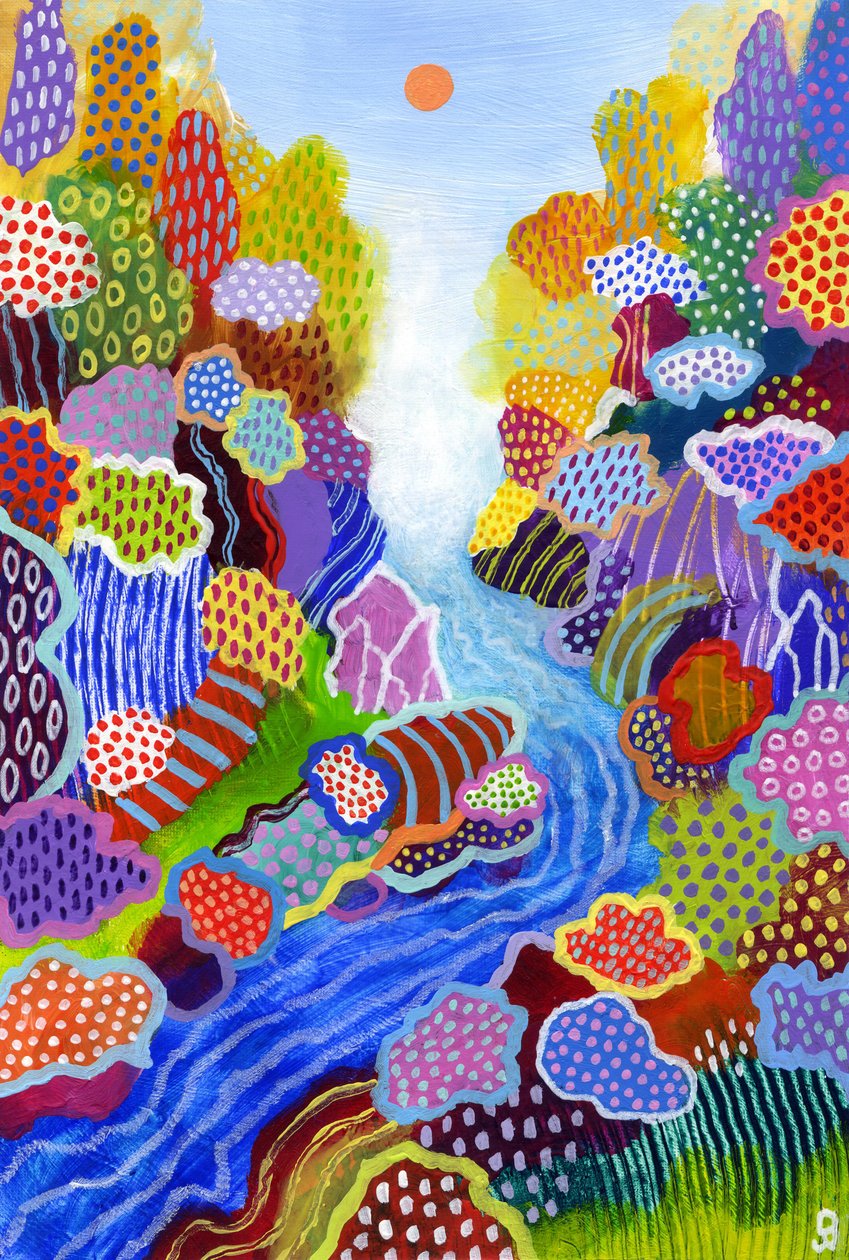Floating World 3, 2023 (akryl och oljepastell på papper) av David Newton