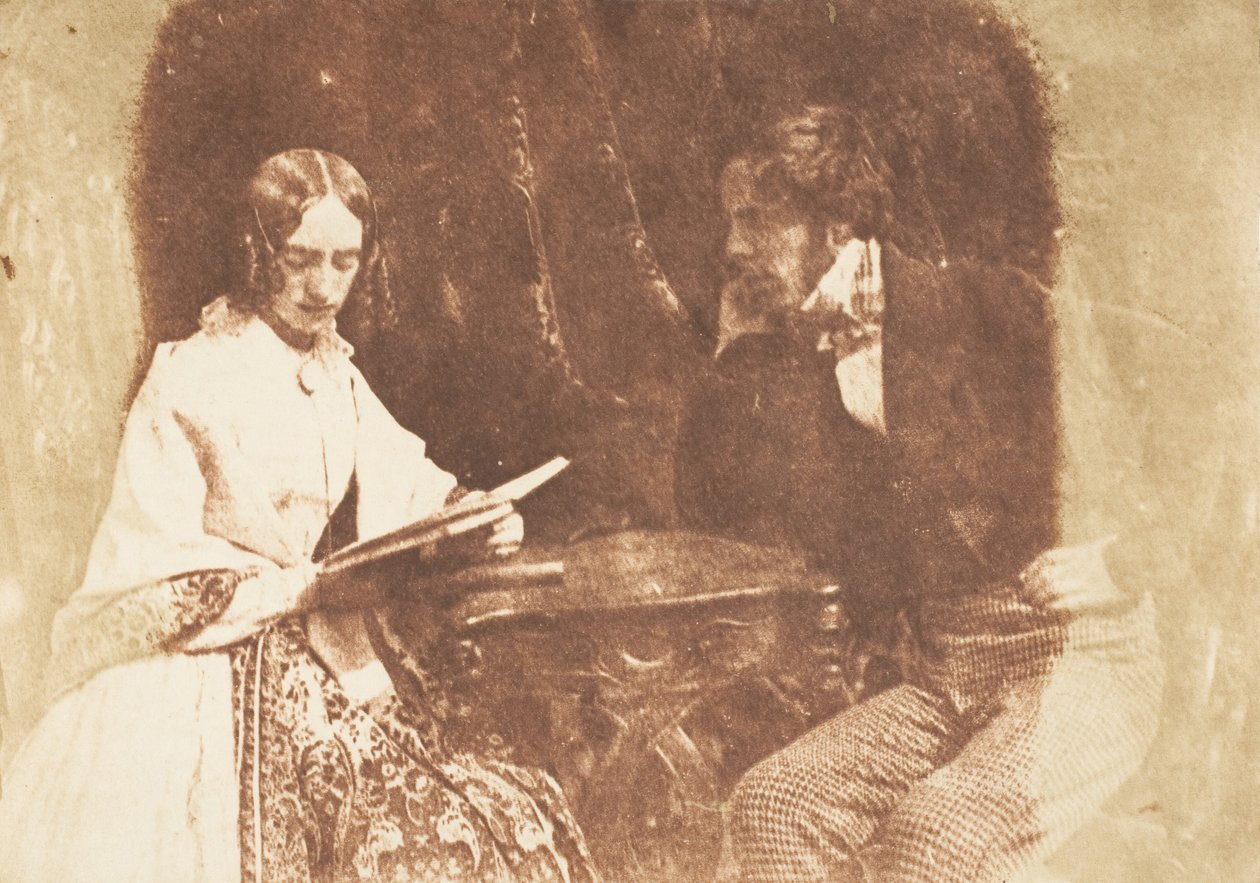 Par sittande, kvinna som läser, 1843-47. Skapare: David Octavius Hill, Robert Adamson, Hill & Adamson. av Hill and Adamson