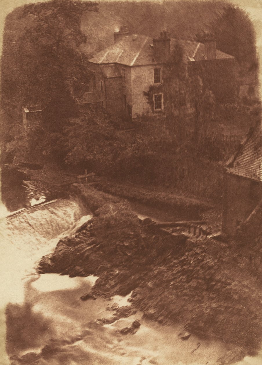 Colinton Manse och fördämningen, med en del av den gamla kvarnen till höger,1846 (foto) av David Octavius Hill