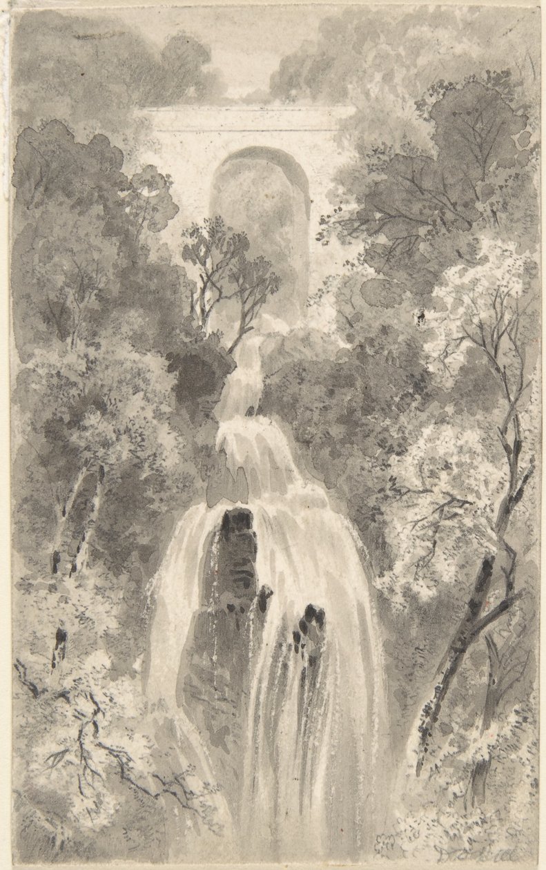 Utsikt över ett vattenfall (recto); Landskapsstudie (verso) av David Octavius Hill