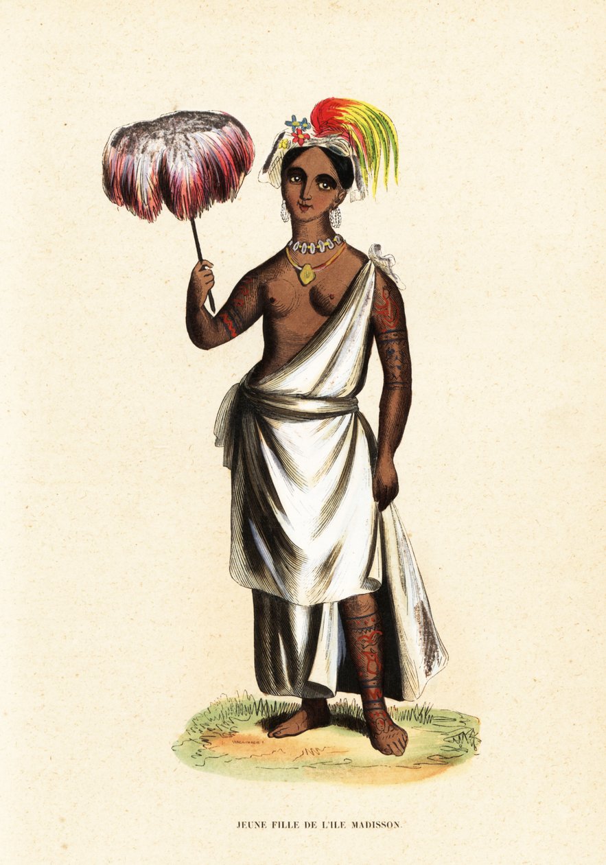 Piteenee, en ung kvinna från Nuku Hiva, Marquesasöarna (Franska Polynesien) av David Porter