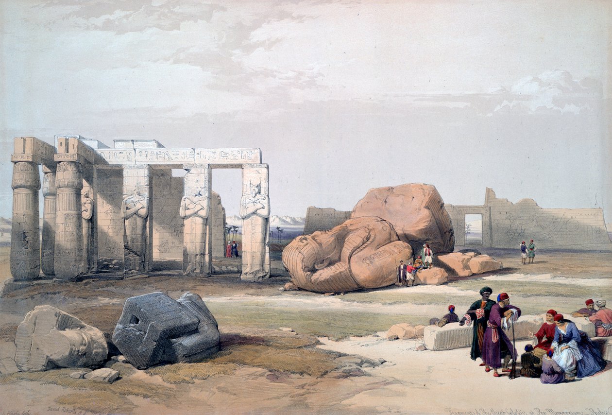 "Fragment of the Great Colossi, at the Memnonium", 1800-talet av David Roberts, Louis Haghe