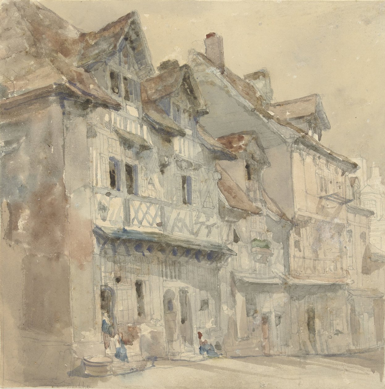 Hus i Dieppe av David Roberts (attributed to)