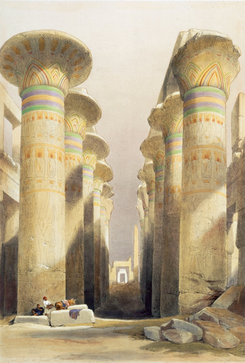 Centrala avenyn i Stora Kolumnhallen, Karnak, Egypten, 1800-talet av David Roberts