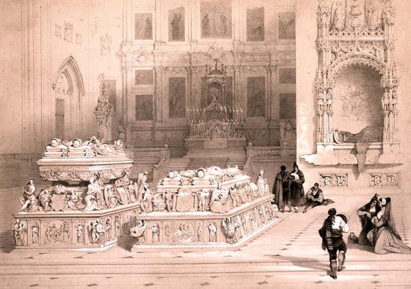 Ferdinands och Isabellas kapell, Granadas katedral, från "Picturesque Sketches in Spain", c.1832-33 (litho) av David Roberts