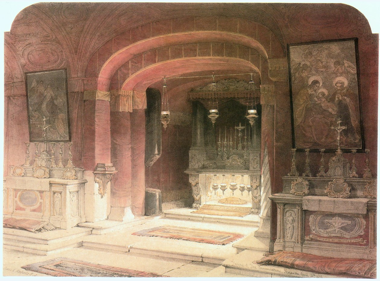 Bebådelsekyrkan, Bebådelsealtaret, Nazareth ... (etsning) av David Roberts
