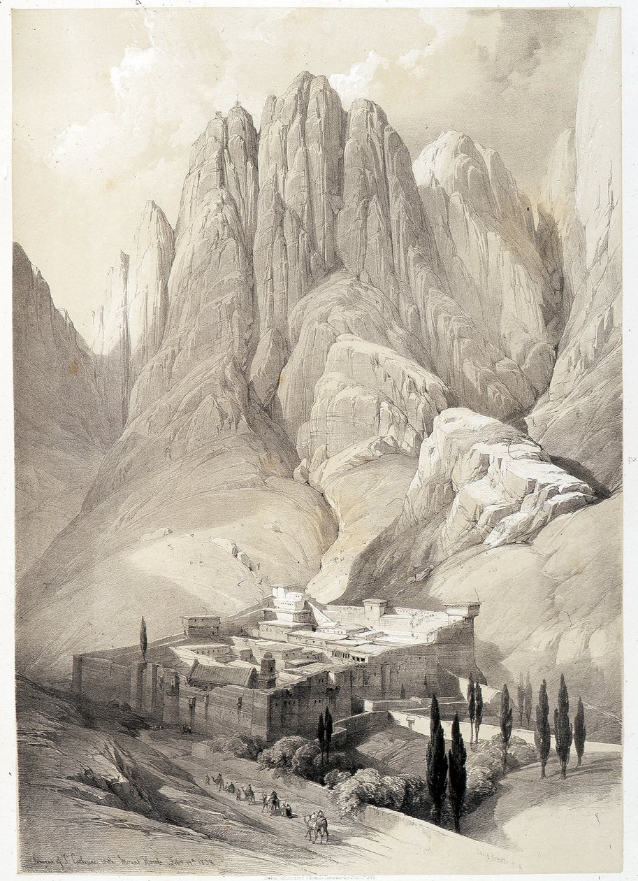Klostret Saint Catherine, teckning gjord 1839-02-19 i "The Holy Land", London 1849. av David Roberts