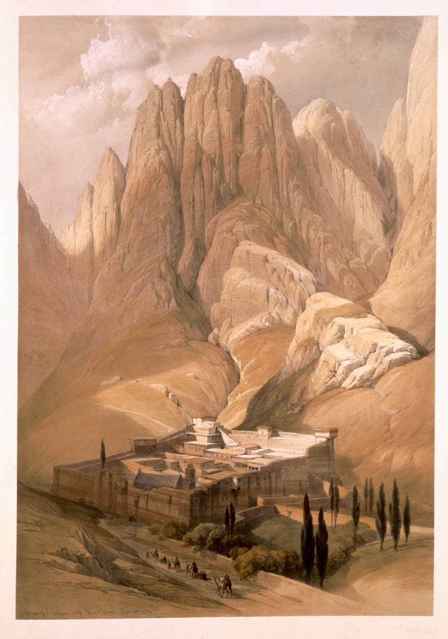 St. Catherines kloster med berget Horeb, 19 februari 1839, skylt 118 från volym III av "Det heliga landet", graverad av puben Louis Haghe (1806-85). 1849 av David Roberts