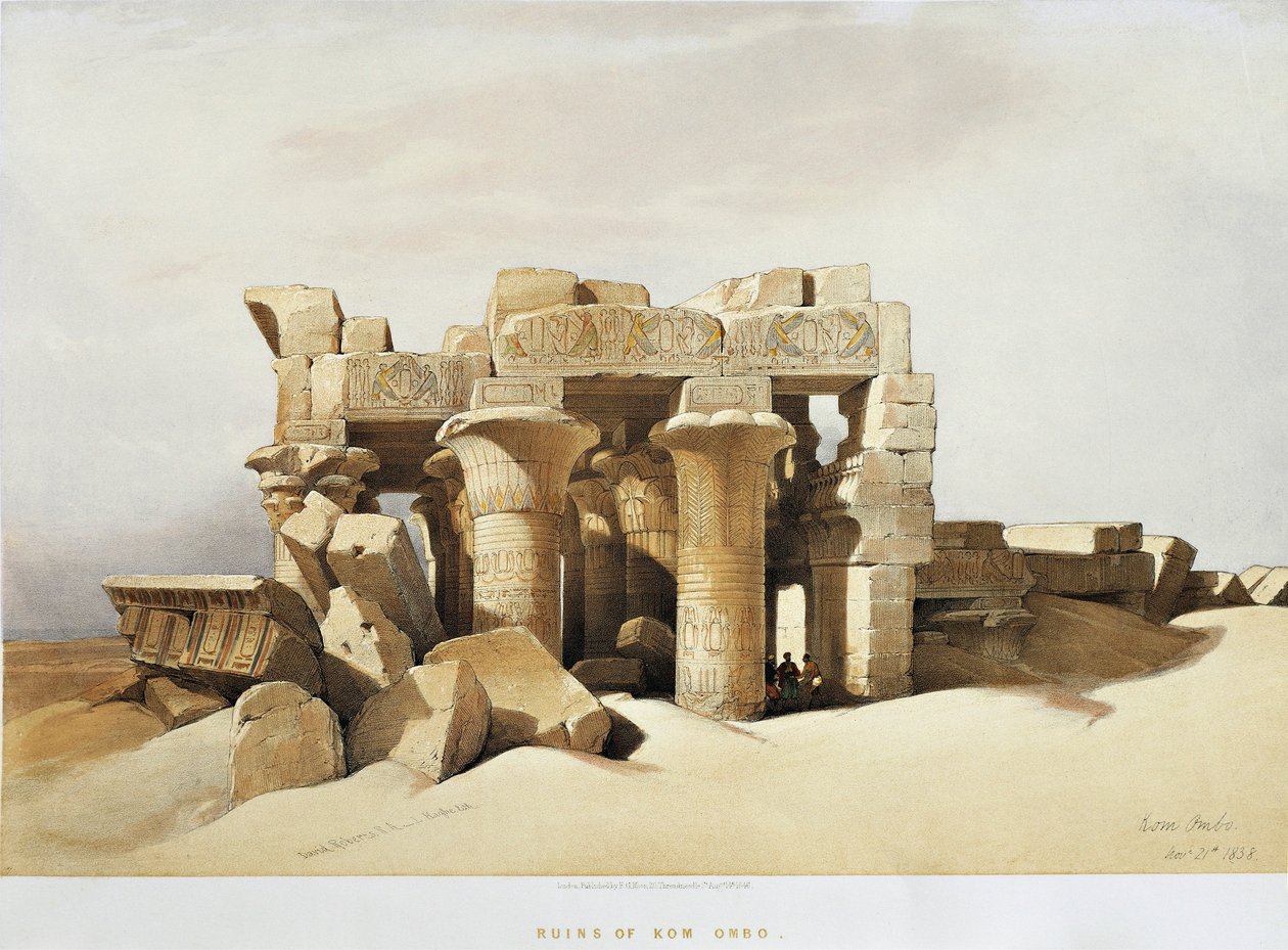 Egypten, ruinerna av templet Kom Ombo tillägnad Sobek och Horus, av David Roberts, gravyr av David Roberts