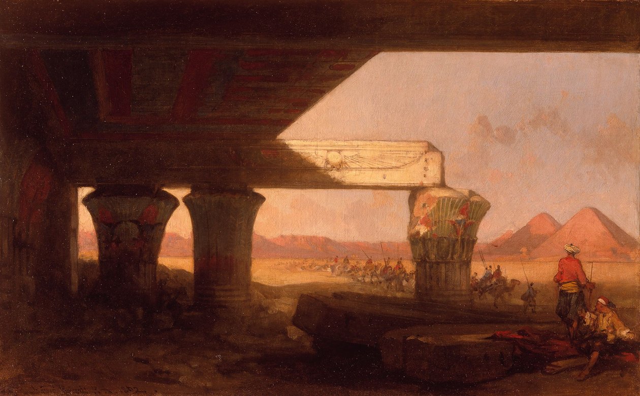 Egyptiskt landskap med en avlägsen vy av pyramiderna av David Roberts