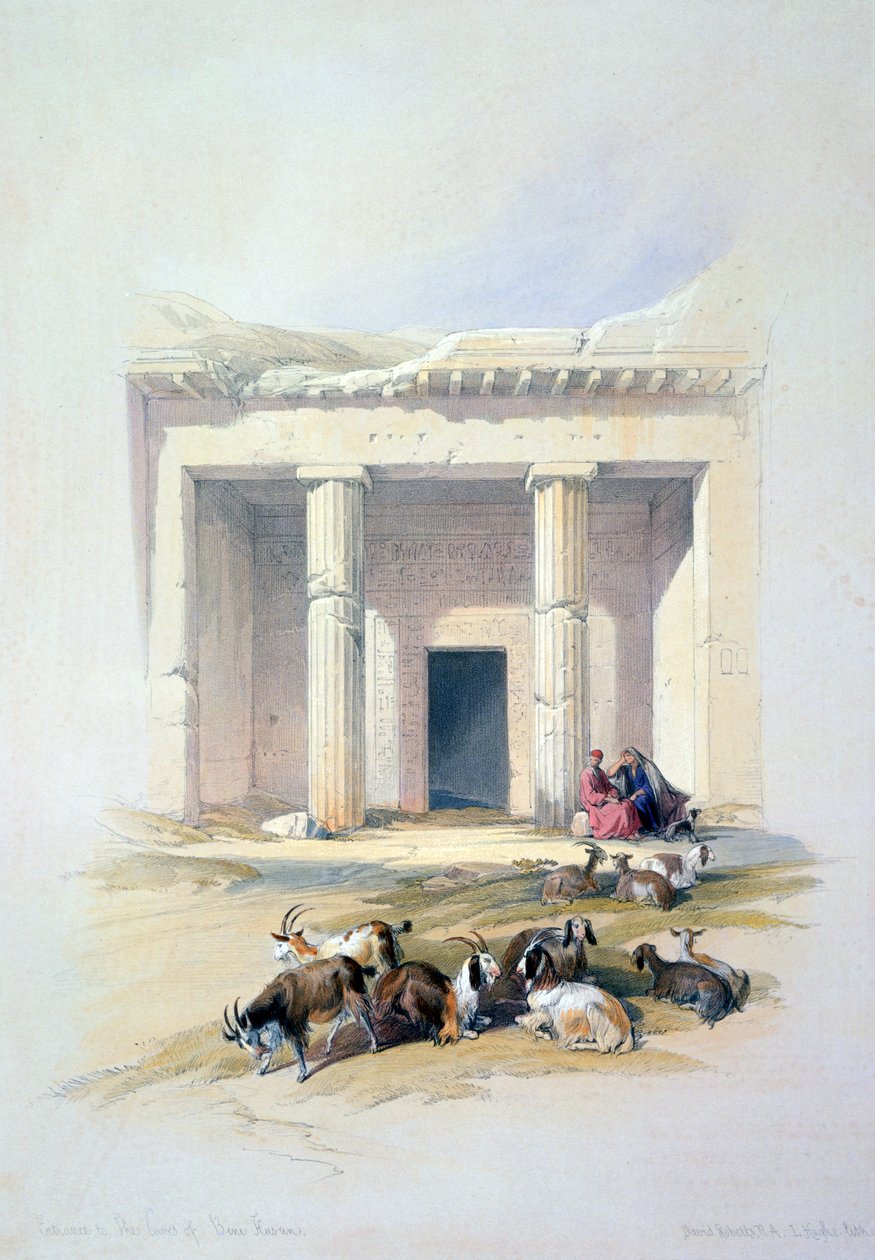 Ingången till Beni Hassans grotta, 1800-talet av David Roberts
