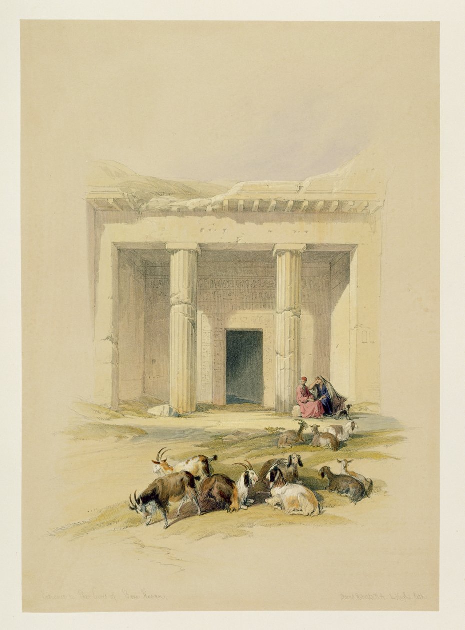 Ingången till grottorna i Bani Hasan, från Egypten och Nubia, Vol.1 av David Roberts