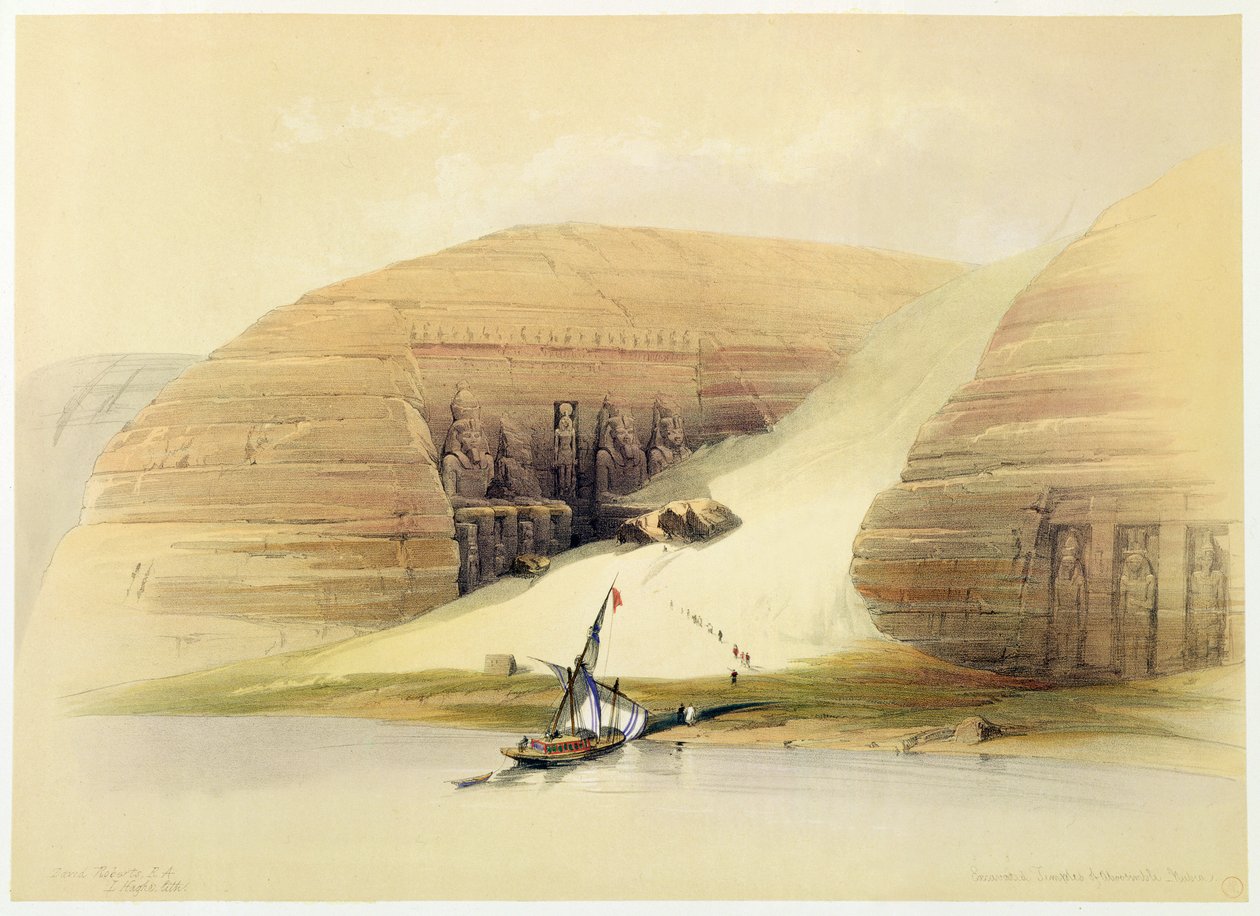 Utgrävt tempel i Abu Simbel, Nubia, Egypten, c1845 av David Roberts