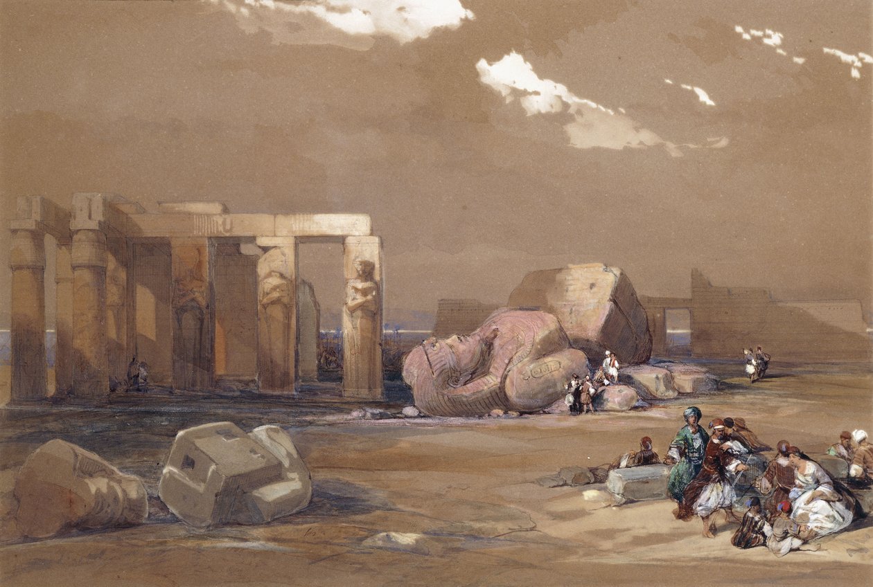 Fragment av de stora kolosserna vid Memnonium, Thebe, 1838 av David Roberts