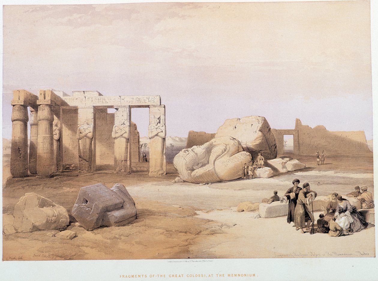 Fragment av de stora kolosserna, vid Memnonium, i "The Holy Land", London 1849 av David Roberts