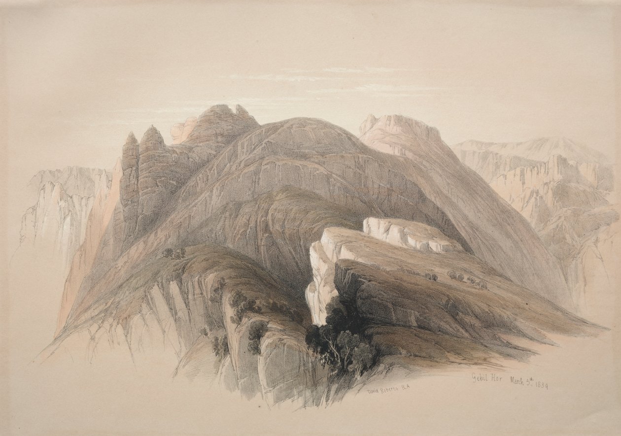 Gebil Hor. Mount Hor, från klipporna som omger Petra av David Roberts