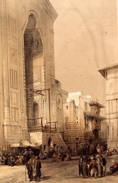 Stora ingången till Sultan Hasans moské, från "Egypten och Nubia", Vol.3 (litho) av David Roberts