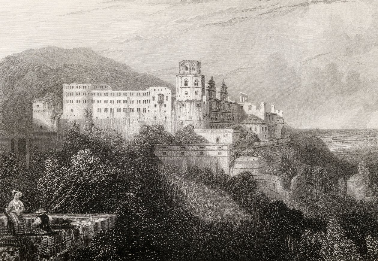Heidelbergs slott, Heidelberg, graverat av J.T.Willmore i "The Pilgrims of the Rhine", publicerad 1840 av David Roberts