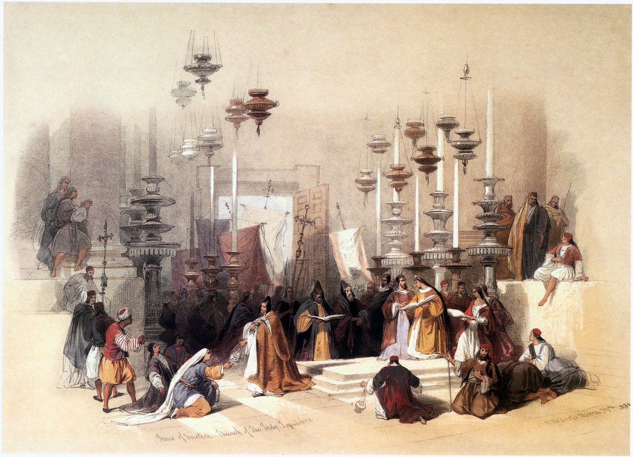 I det heliga landet: Jerusalem, den heliga gravens kyrka, sten för salvelse ... av David Roberts