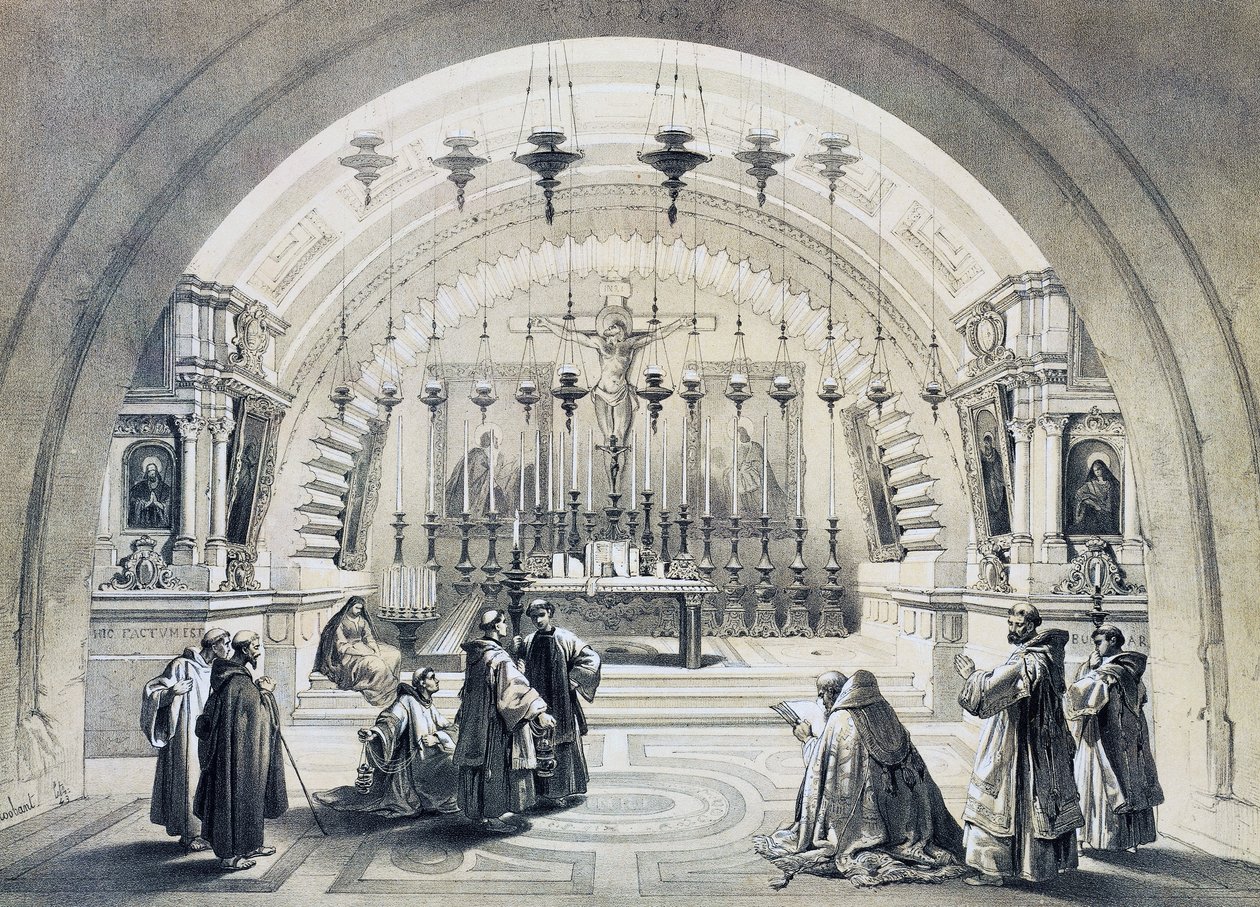 Interiør af Den Hellige Gravs Kirke, Jerusalem ons av David Roberts