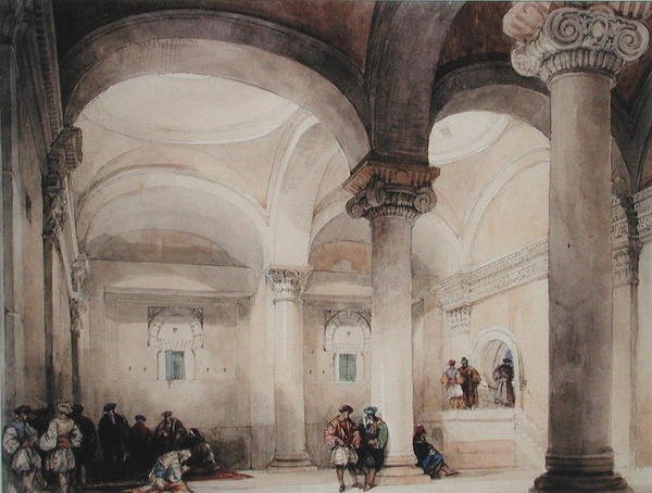 Interiör av en moské, ca 1835 (akvarell på papper) av David Roberts