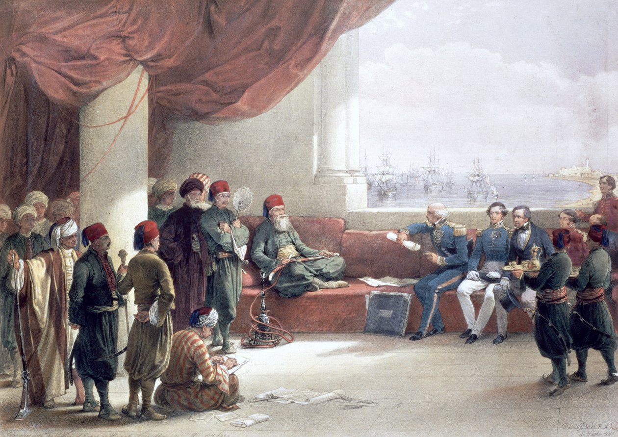 Intervju med vicekungen av Egypten vid hans palats, Alexandria, Egypten, 12 maj 1839, 1800-talet av David Roberts