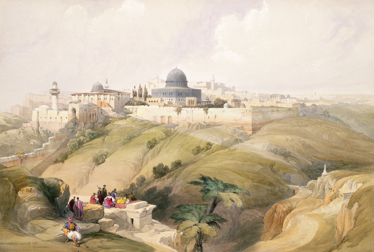 Jerusalem den 9 april 1839, skylt 16 från volym I av "Det heliga landet", graverad av puben Louis Haghe (1806-85). 1842 av David Roberts