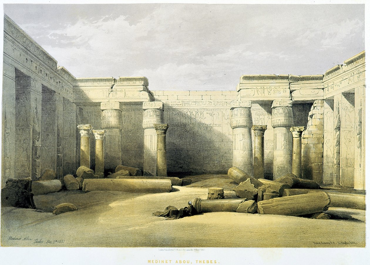 Medinet Abu (Medinet-Habou), Thebe (Thebe) - i "Det heliga landet", London 1849 av David Roberts