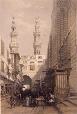 Minareter och Grand Entrance till Metwalys-moskén, Kairo, från "Egypt and Nubia", Vol.3 (litho) av David Roberts