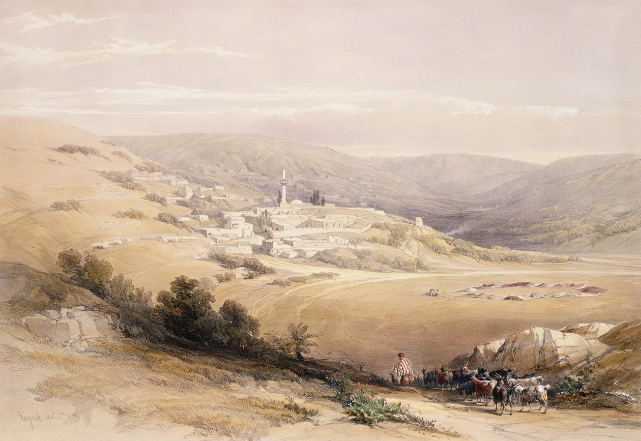 Nazareth, 28 april 1839, skylt 28 från volym I av "Det heliga landet", graverad av puben Louis Haghe (1806-85). 1842 av David Roberts