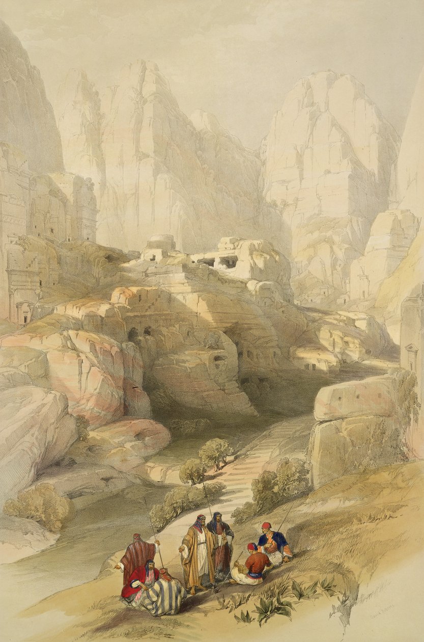 Petra, 10 mars 1839, skylt 104 från volym III av "Det heliga landet", graverad av Louis Haghe (1806-85) pub. 1849 av David Roberts