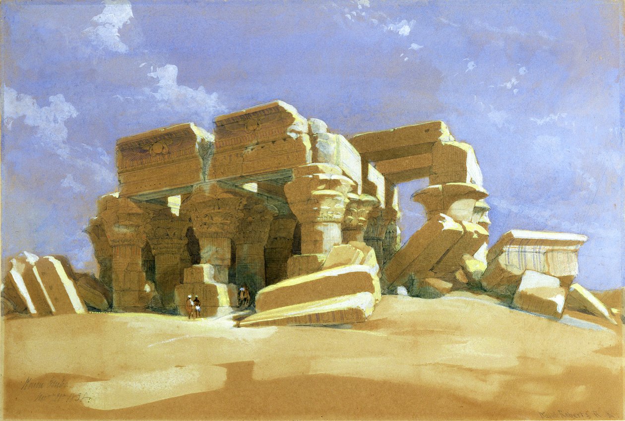 Portik av Temple of Kom Ombo, Övre Egypten, 1838 (wc på papper) av David Roberts