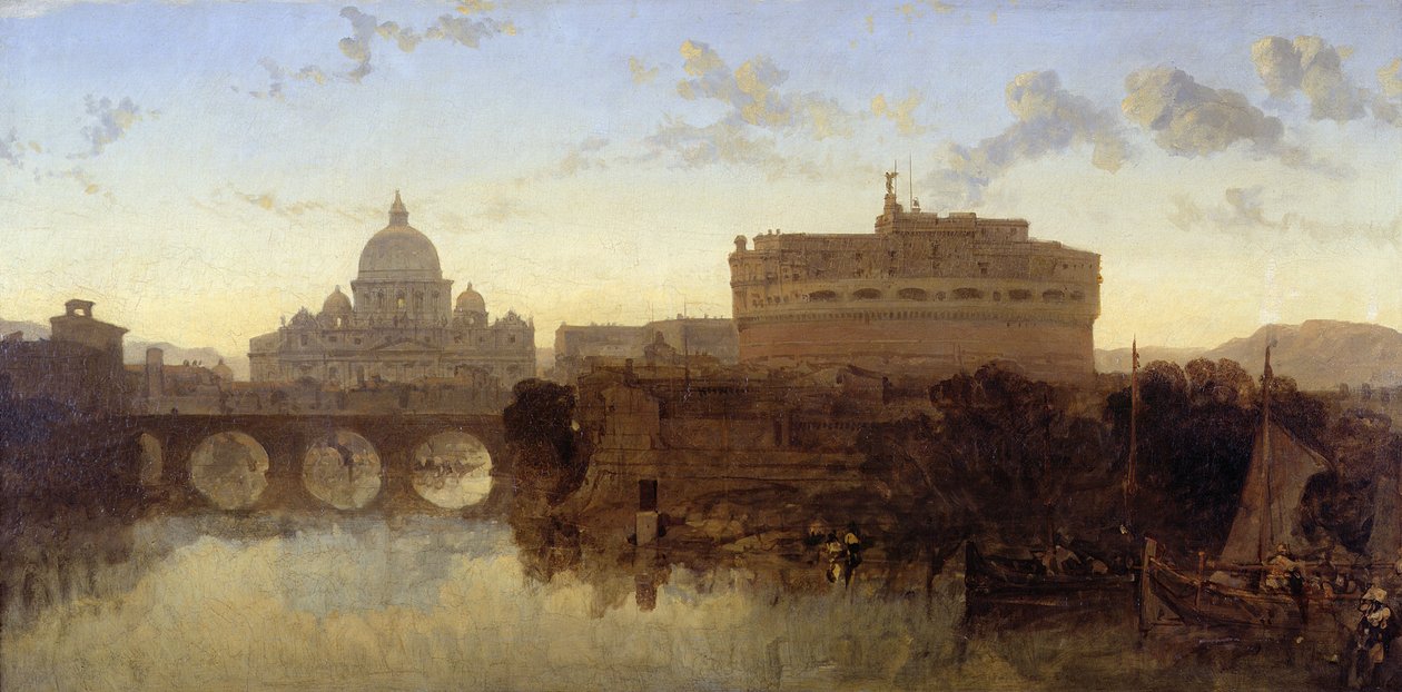 Rom, Peterskyrkan och Castel St. Angelo (olja på duk) av David Roberts