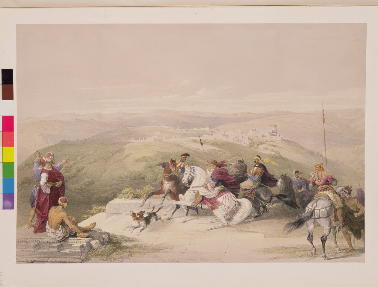 Sabaste, forntida Samaria, 17 april 1839, skylt 44 från volym I av "Det heliga landet", graverad av puben Louis Haghe (1806-85). 1842 av David Roberts
