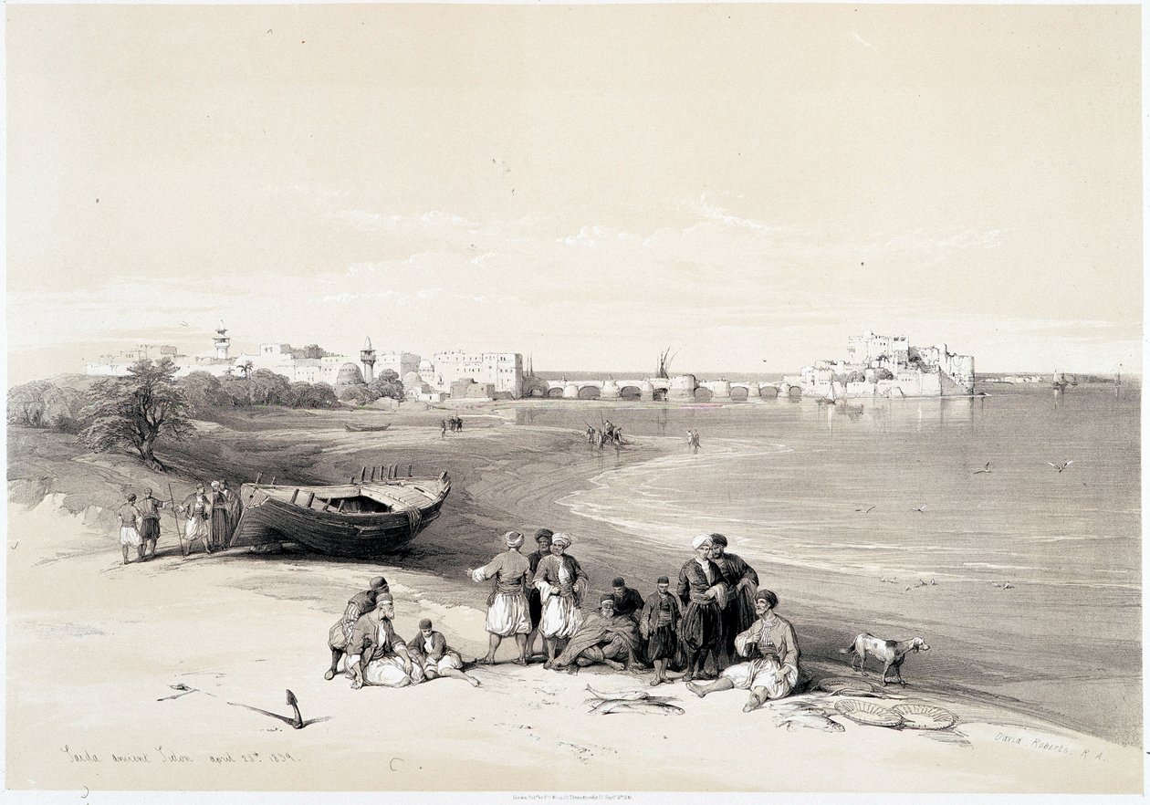 Sidon (Said), teckning gjord den 28/04/1839 i "" The Holy Land"", London 1849 av David Roberts