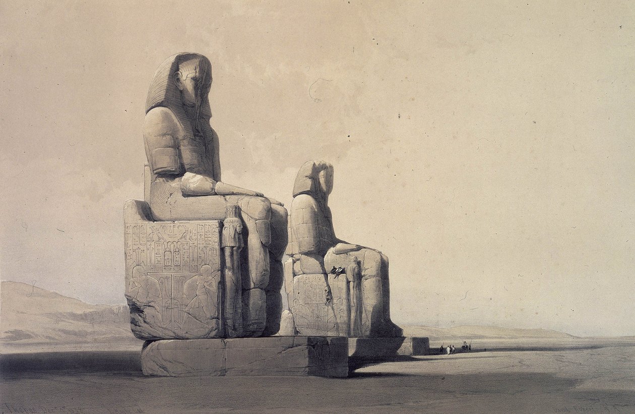 Statyer i Thebe, Egypten, c1845 (litografi) av David Roberts