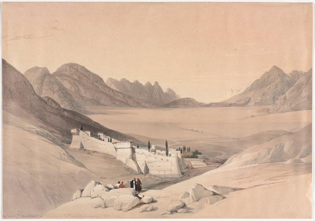 Klostret St. Catherine, berget Sinai, med blick mot lägrets slätt av David Roberts