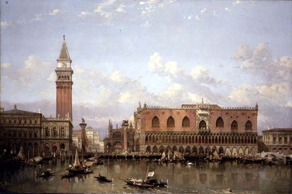 Dogepalatset, Venedig, från Bacino di San Marco av David Roberts