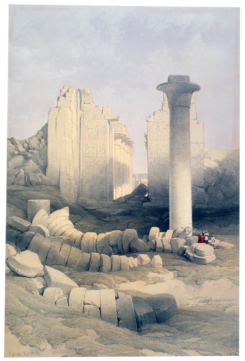 Dromos eller Central Hall of the Great Temple of Amun, Karnak, 1800-talet av David Roberts