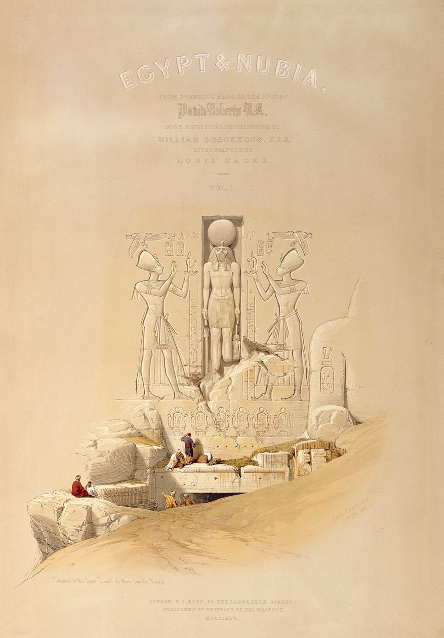 Ingången till Aboo Simbels stora tempel, Nubia, titelsidan för volym I av 