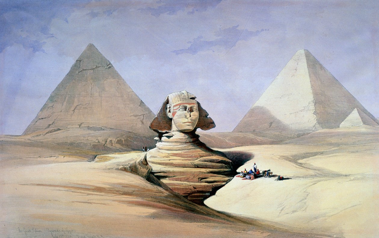 Den stora sfinxen och pyramiderna i Giza, 1838-1839 av David Roberts