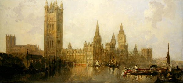 The Houses of Parliament (olja på duk) av David Roberts