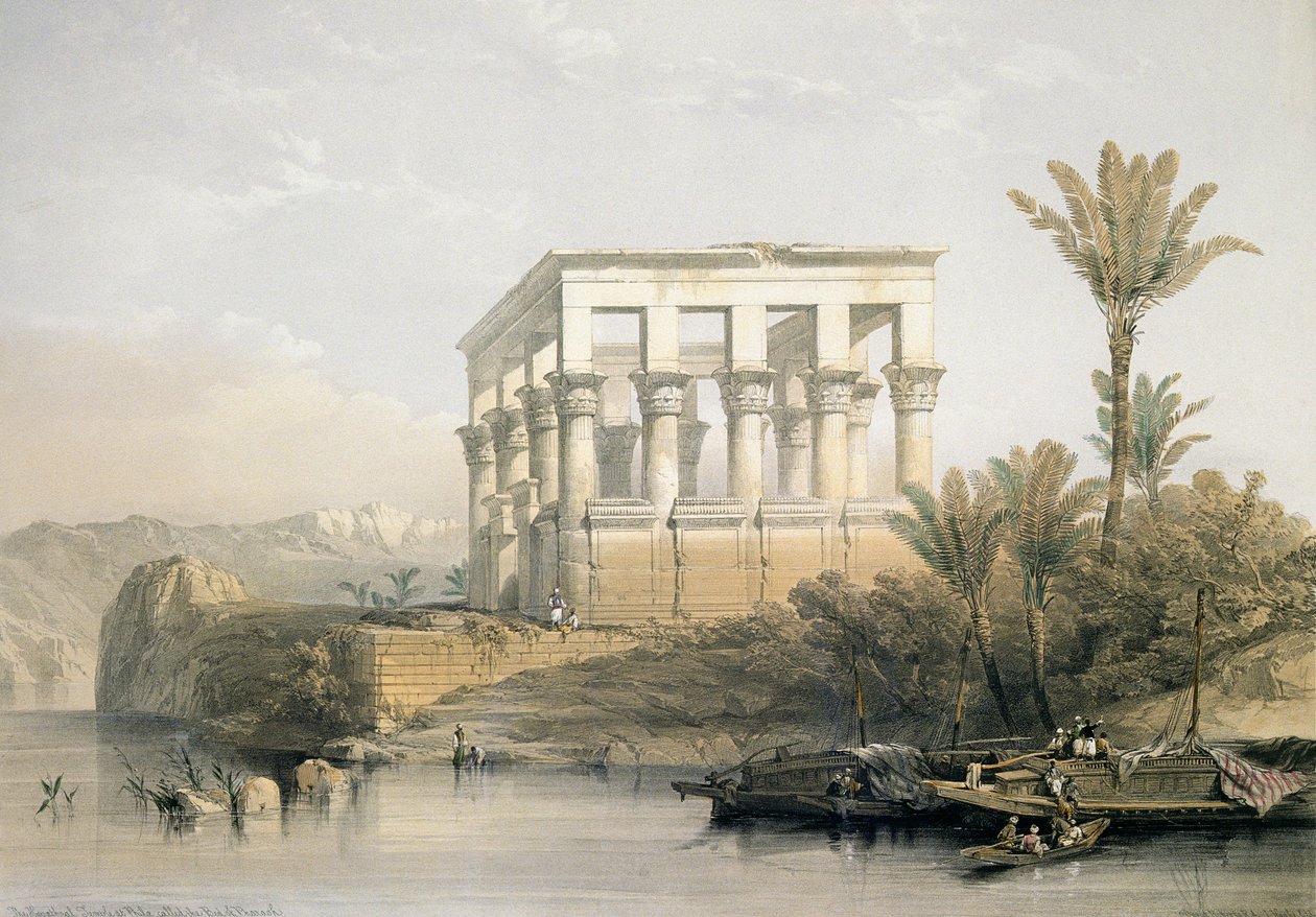 Hypaethral Temple i Philae, kallad Faraos säng, graverad av Louis Haghe, pub. år 1843 av David Roberts