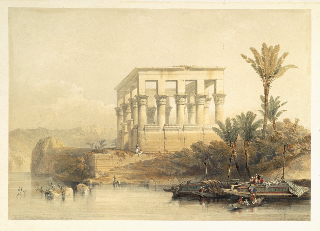 Hypaethral-templet i Philae, kallat Faraos säng, plåt 65 från volym II av "Egypten och Nubia", graverad av puben Louis Haghe (1806-85). 1849 av David Roberts